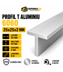 Profil T aluminiu 25 x 25 x 2 mm, 6 metri